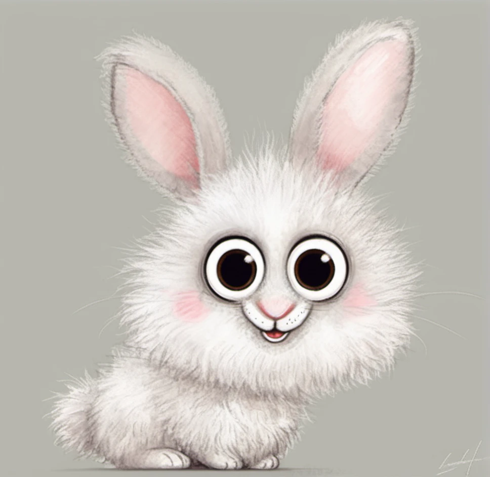 cute bunny, cartoon, big eyes, fluffy, gray fur, small animal, smiling, digital art, illustration, white background, whiskers, rosy nose, signed artwork, childrenâs book style, minimalistic, simplistic, adorable, fuzzy texture, hand-drawn, minimal shading, 2D art, neutral tones, friendly expression, playful, light strokes, adorable sketch <lora:æ½¦è-000012:0.8>,