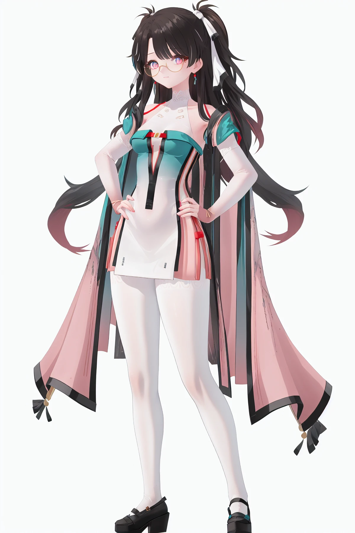 8k, best quality, masterpiece, (ultra-detailed), (white background,simple background), solo, (hands on hip:1.1), (full body:1.1), looking at viewer,
<lora:zhezhi-sd-Tanger:0.8>, zhezhi, default clothes, white pantyhose, 1girl, solo, long hair, black hair, full body, glasses,