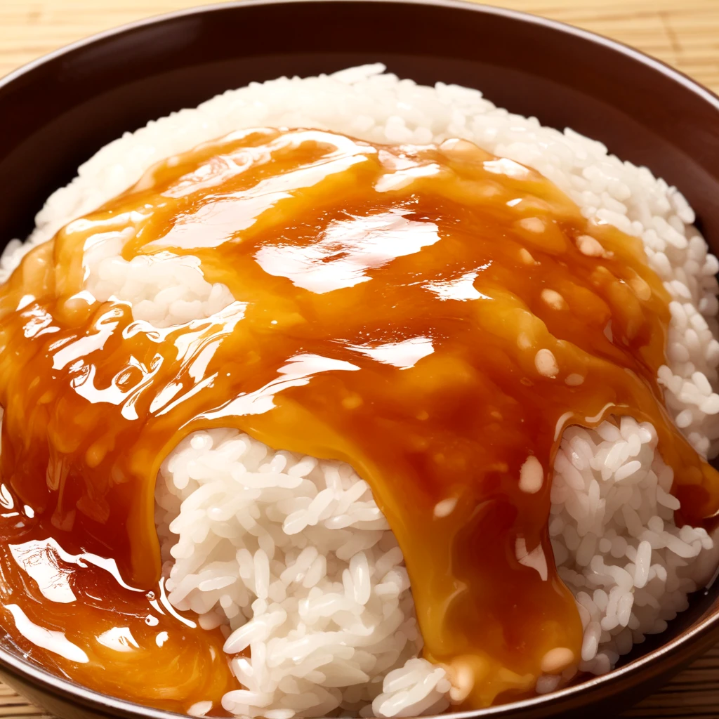 <lora:akashiyaki&tamagodon_SDXL:0.7>, tamagodon, rice, no_humans, ankake syrup