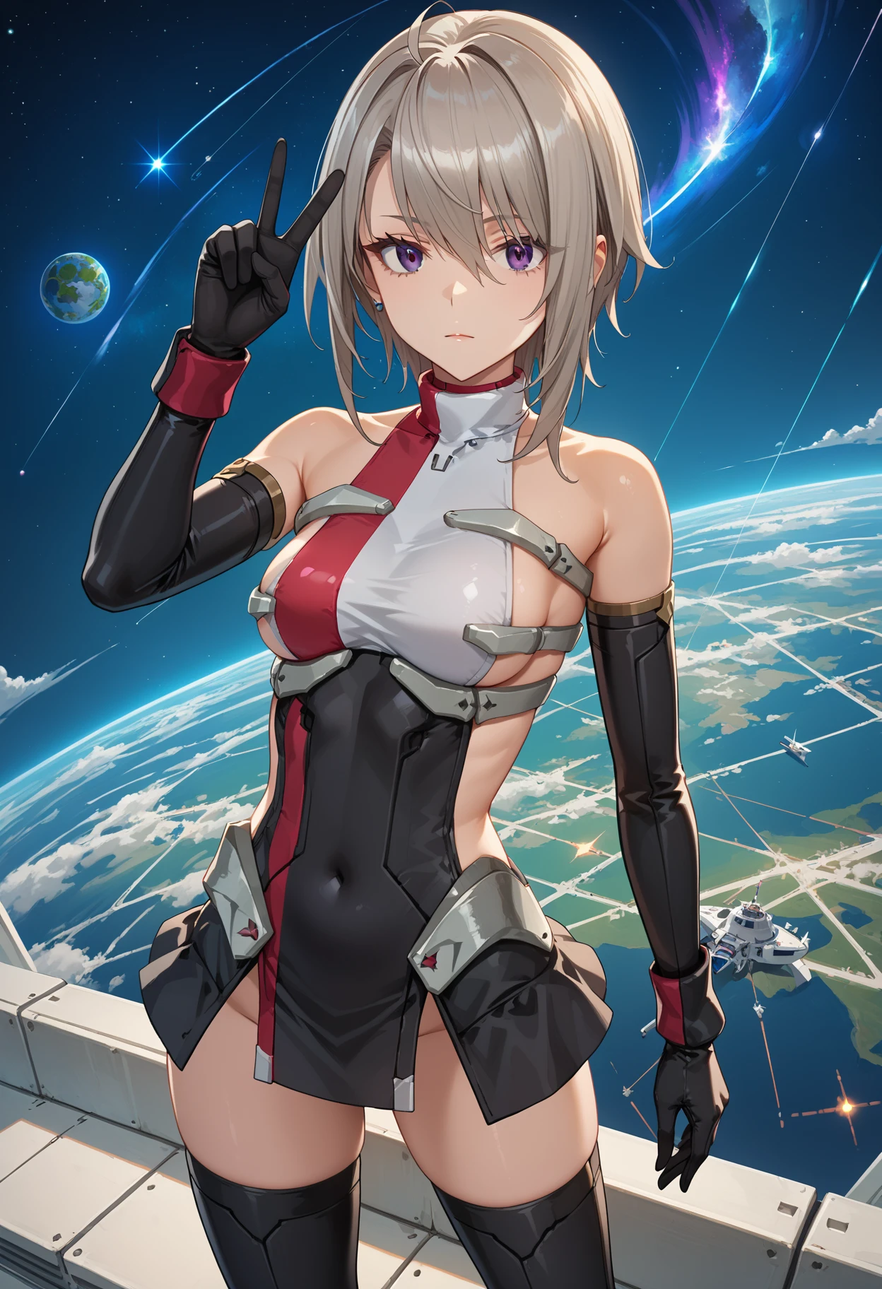 (score_9,score_8_up,score_7_up,source_anime,(masterpiece:1.2),best quality,very aesthetic,absurdres),masterpiece,best quality,very aesthetic,absurdres,rim light,metallic luster,intricate details,1girl,<lora:mira_p_v1.1:1>,mira,saignee_m,short hair,purple eyes,black elbow gloves,thighhighs,<lora:Fixhands_anime_bdsqlsz_V1>,
Space Station,starry_sky,looking_at_viewer,cinematic_angle,hand on hip,v,standing,spread legs,from_above,expressionless,, masterpiece,best quality, very aesthetic, absurdres, ultra detailed, high resolution, 4k, extremely detailed CG,