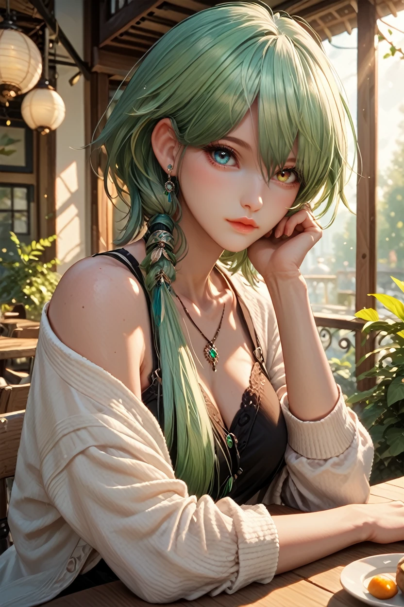 score_9, score_8_up, score_7_up, score_6_up
<lora:LAShana:1.0>
LAShana, 1girl, green hair, heterochromia, looking at viewer, cafe terrace, morning, peaceful and serene with soft morning sunlight