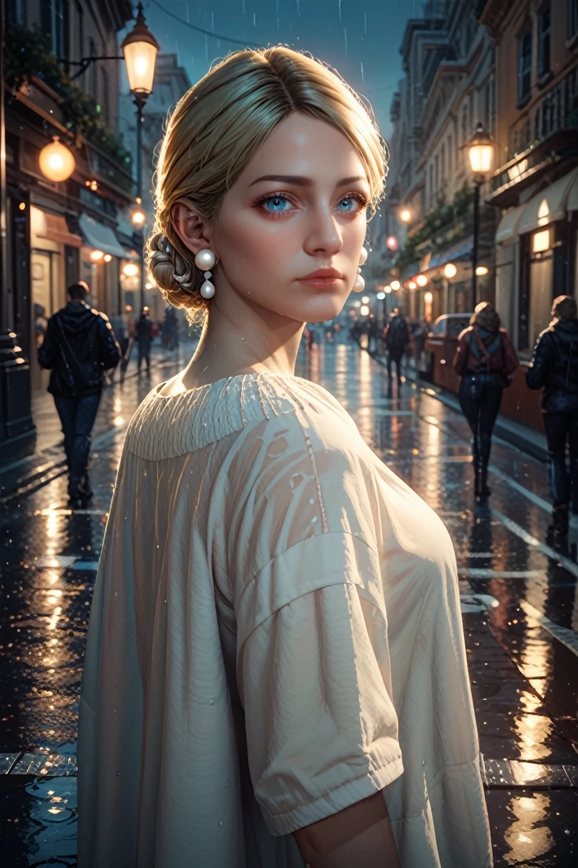 <lora:TEW2Myra:1.0>
TEW2Myra, 1girl, blonde hair, blue eyes, pearl earrings, looking at viewer, standing under a streetlamp in the rain,reflections on wet pavement, city lights blurred in the background, cinematic and dramatic feel, score_9, score_8_up, score_7_up, score_6_up