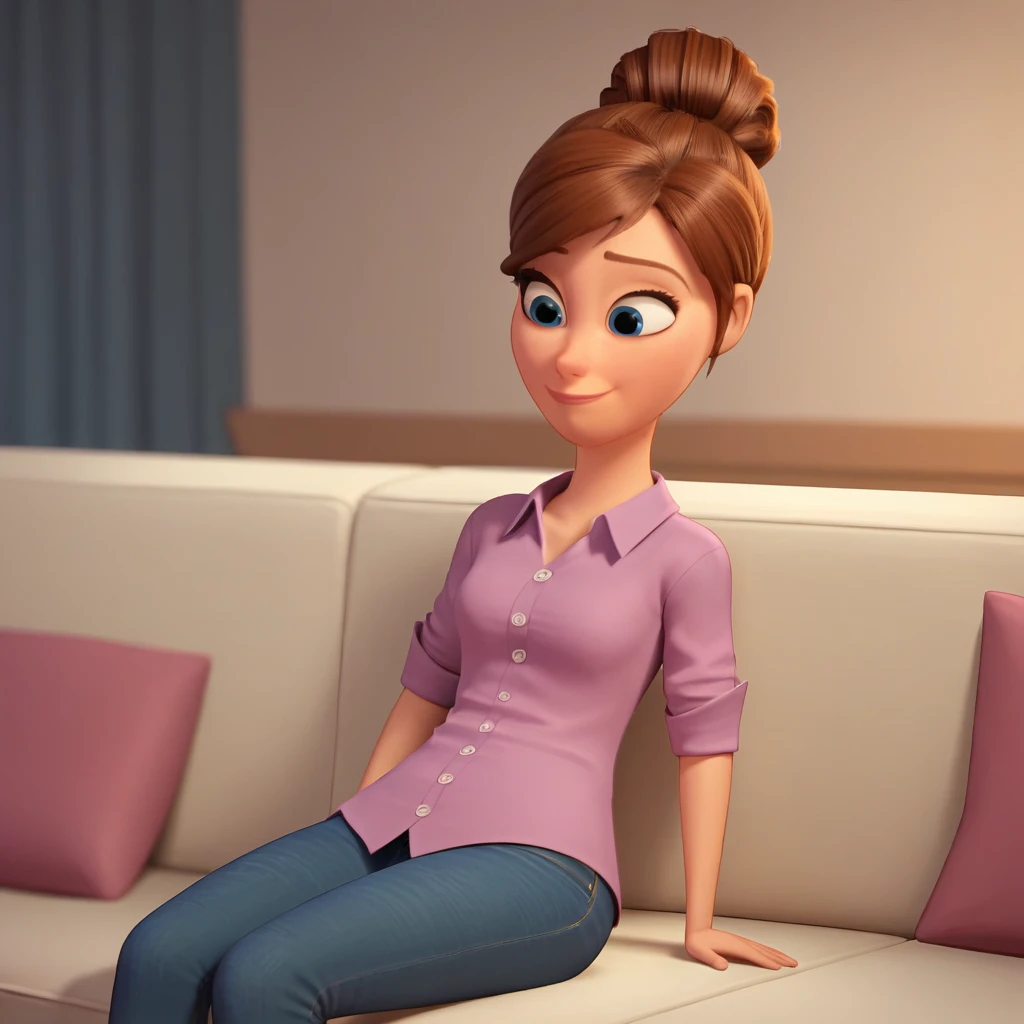 score_9_up, score_8_up, BREAK, janicetemplerton, 1girl, solo, brown hair, single hair bun, blue eyes, shirt, jeans, sitting, on couch, indoors, <lora:JaniceTemplerton_PXL_Leaf1:0.8>, light smile, depth of field,