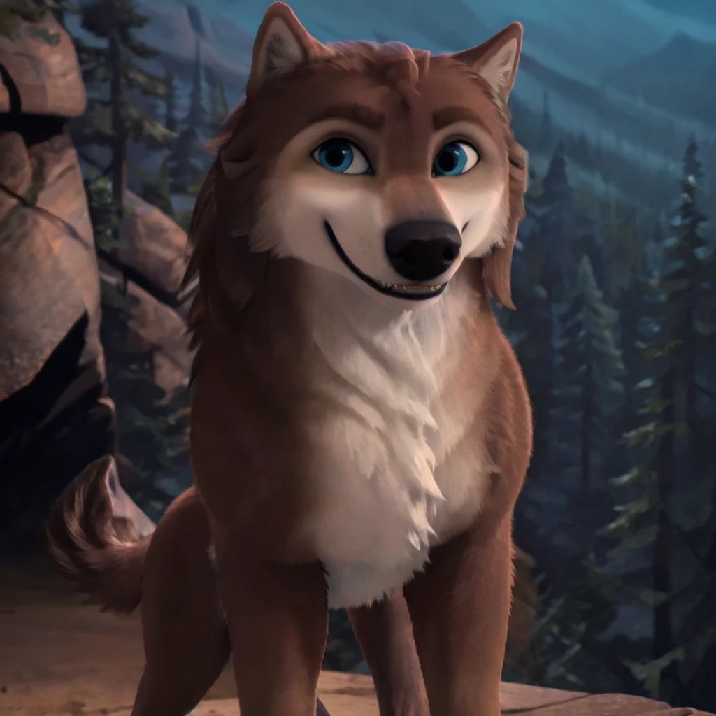 <lora:Garth:0.7>, Garth, wolf, feral, full body:1.3, night, wide eyes, teeth, smile, paw up,  looking at viewer, outdoors, canyon, forest, low detail, digital art, simple, <lora:add_detail - detail tweaker:-1>,