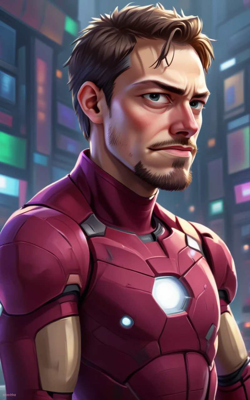 FluxCartoonDigitalStyle, tony stark in his iron man armor, facial hair