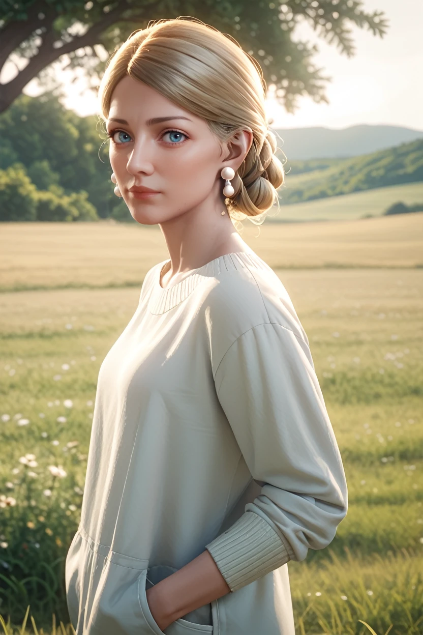 <lora:TEW2Myra:1.0>
TEW2Myra, 1girl, blonde hair, blue eyes, pearl earrings, looking at viewer, standing in a field of lavender, hands in pockets, slight breeze blowing hair, warm golden hour sunlight, serene and peaceful mood, score_9, score_8_up, score_7_up, score_6_up