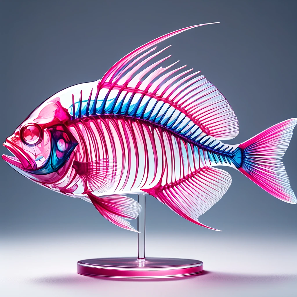 <lora:Transparent_specimen_SDXL:0.5>, transparent specimen, a fish skeleton is shown in a blue and pink color scheme