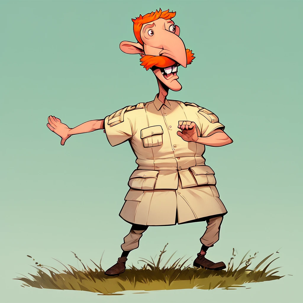 score_9, score_8_up, score_7_up, score_6_up, score_5_up,   <lora:nigelthornberryXLP:1> nigel thornberry, 1boy, mustache, orange hair, uniform, teeth, buck teeth, full body,