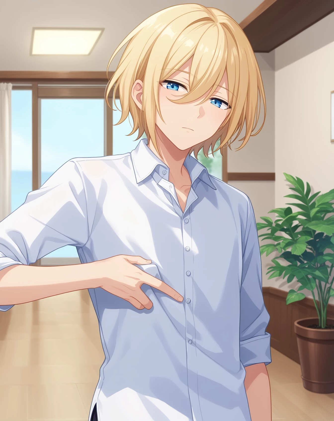 1 boy, 5 years old, crying,blue eyes, teeth showing, tears coming out, camera angle from below, very sad expression,blonde hair,Long sleeve t-shirt, white t-shirt, white pants,close up photo