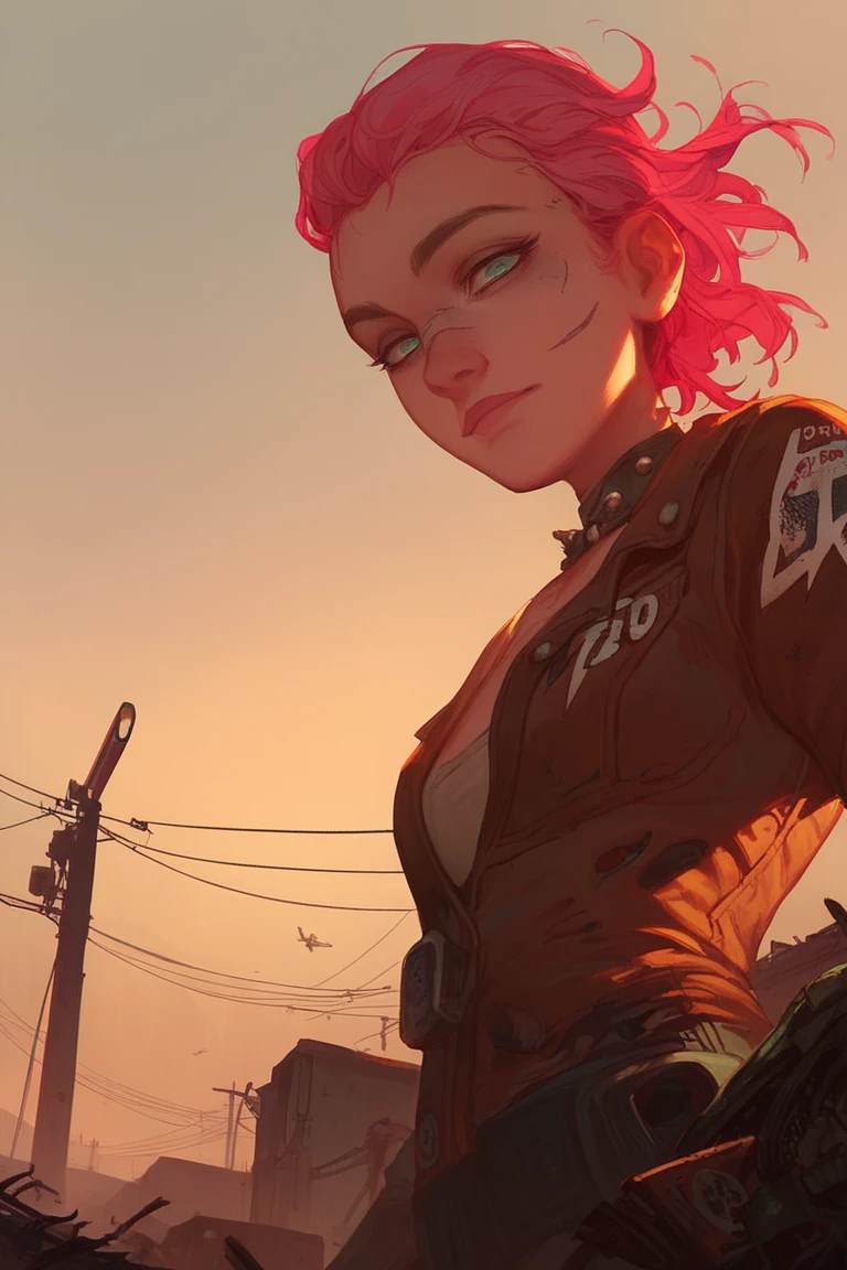 score_9, score_8_up, score_7_up, score_6_up, 1girl, solo, sexy, Tango pink detached hair, :|, wearing Miniskirt, perspective, at wasteland, d, evening, looking at viewer
 <lora:feason_style_10:1> feason style