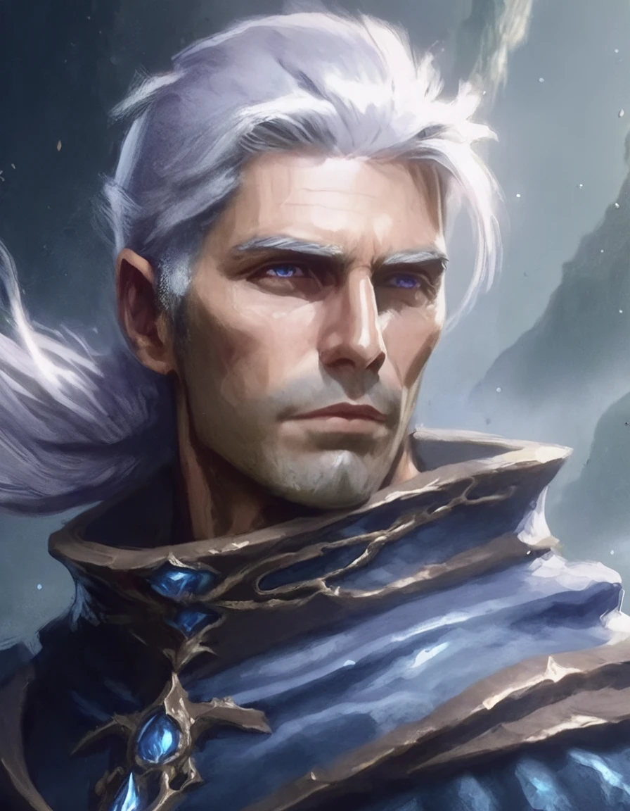 Photo of a male with silver hair fantasy sorcerer <lora:khdgr:1>