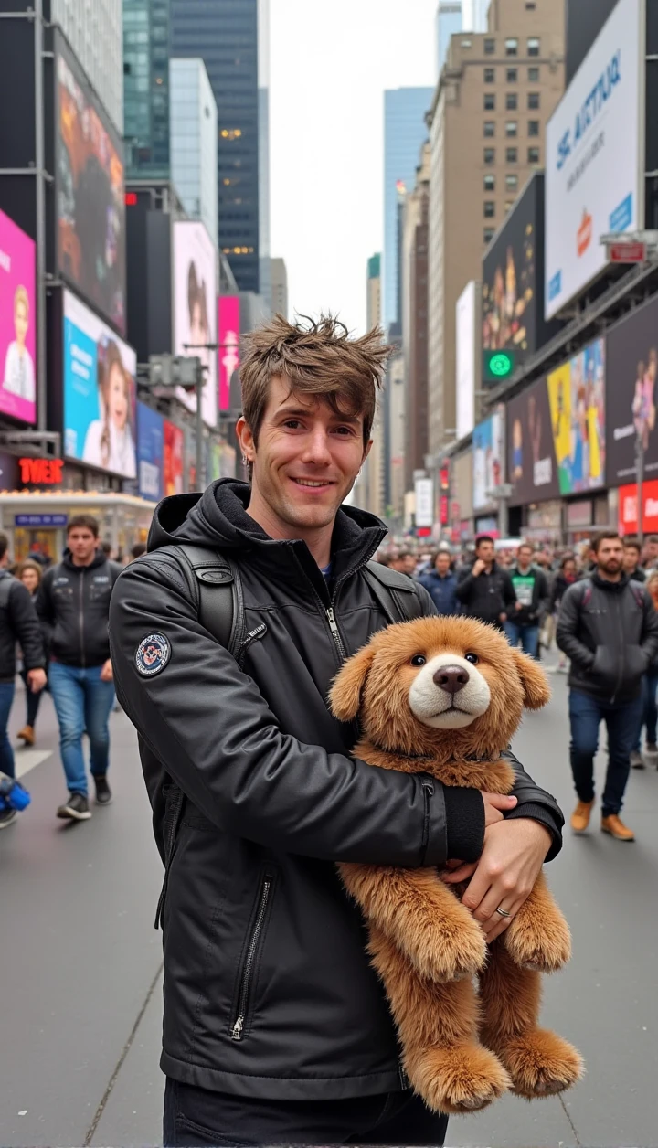 <lora:Linus_Sebastian_LoRA:1> LinusTechTips dressed in his fursuit roaming around new york, times square, he is holding the fursuit head