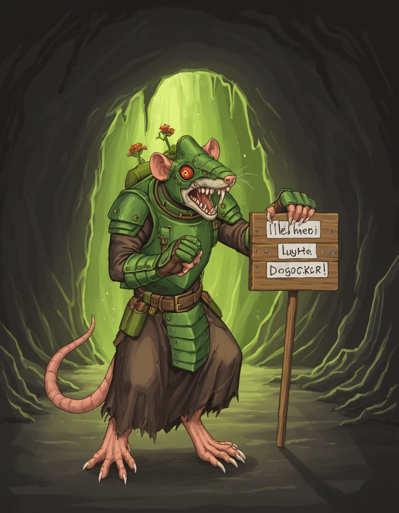 score_7_up, score_6_up, a20t43c-dh BREAK, cartoon, holding sign, WarlockMaster, rat monster, clawed gauntlets, cave, underground  <lora:Artist_Style_-_a20t43c:1> <lora:add-detail-xl:0.3> <lora:WarlockMaster:0.8>