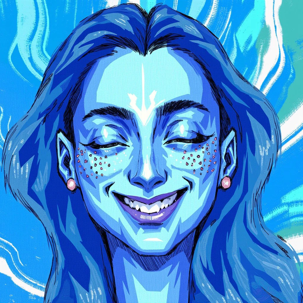 abstract portrait of joy, blue theme