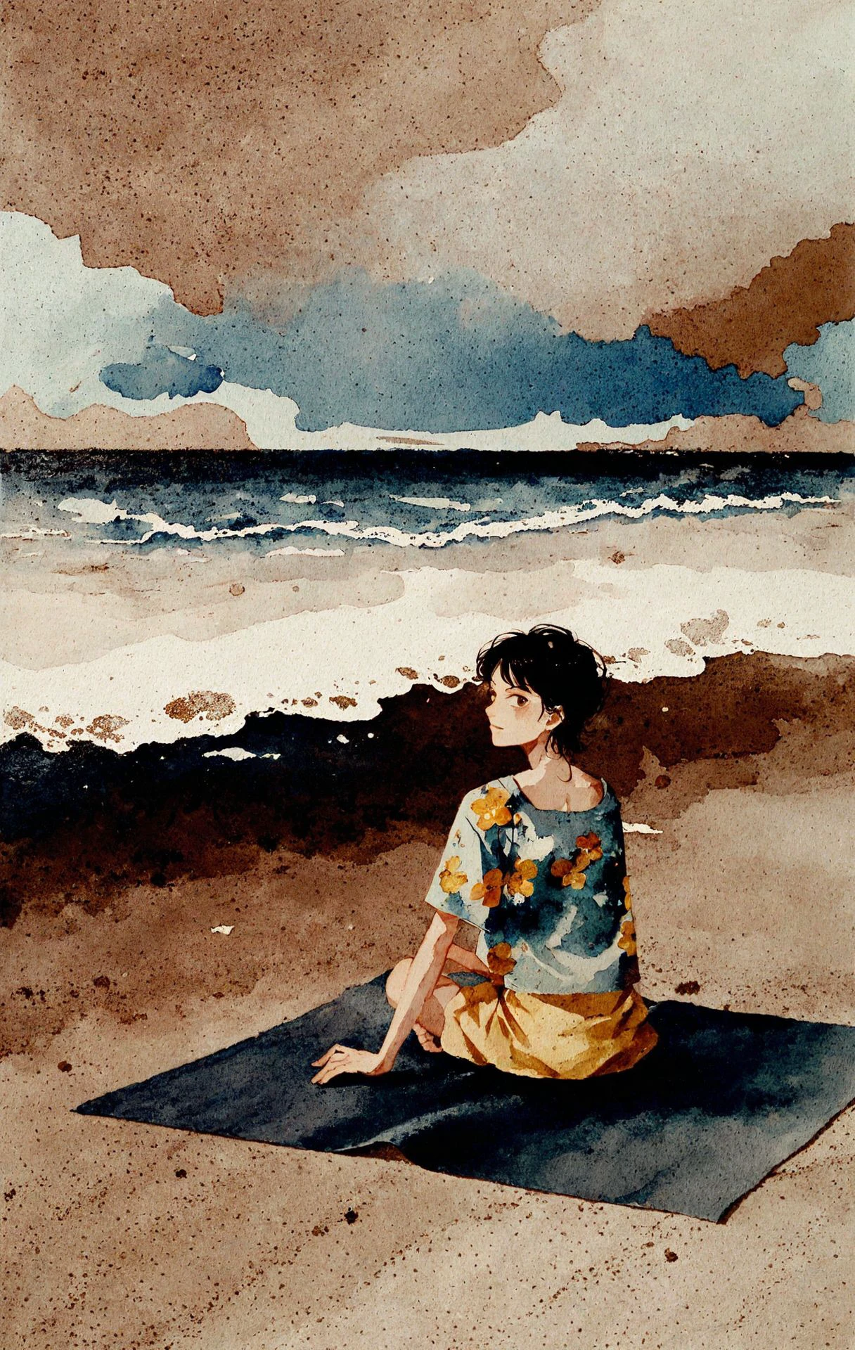 a portrait of a young woman sitting on a beach,
existential art \(style\)       ink and wash painting \(style\)
symbolic painting \(genre\)     abstract \(genre\)      
 <lora:li-chevalier_pony_v1:1>' ink ' by Li Chevalier in 2016,, score_9, score_6_up, score_7_up