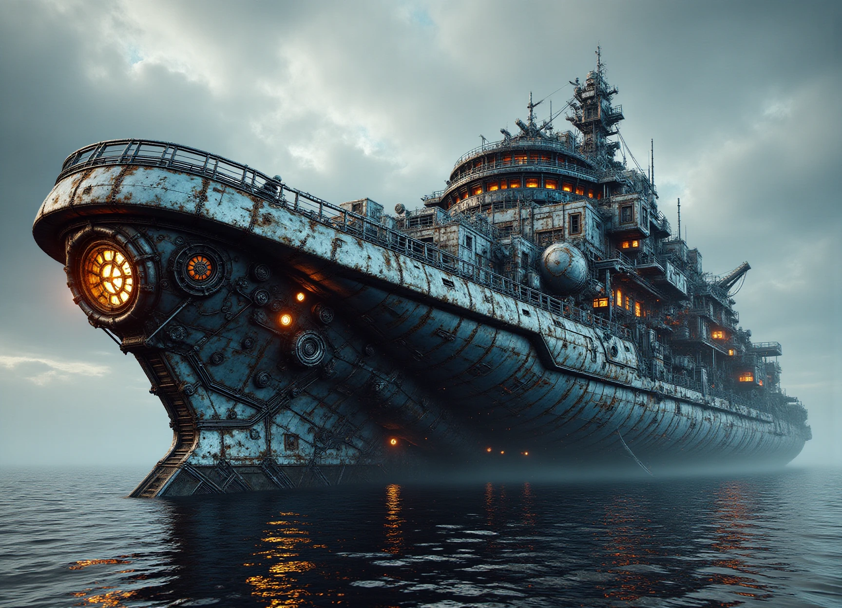 large drillship (subnautica), foldable mirrors,  curved windshield,  grille guard,  badge replacement, dark matter, cutting-edge,  pearl effect,