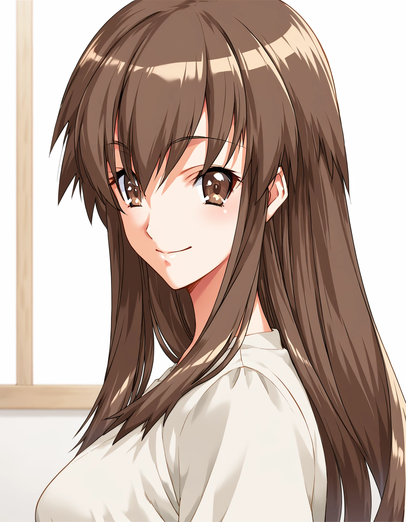 <lora:Ootsuki_Sakumi_MHW:0.9>, sakami_mhw, brown hair, long hair, brown eyes,closed mouth, smile, taut shirt, miniskirt ,score_9, score_8_up, score_7_up, masterpiece, best quality, source_anime,