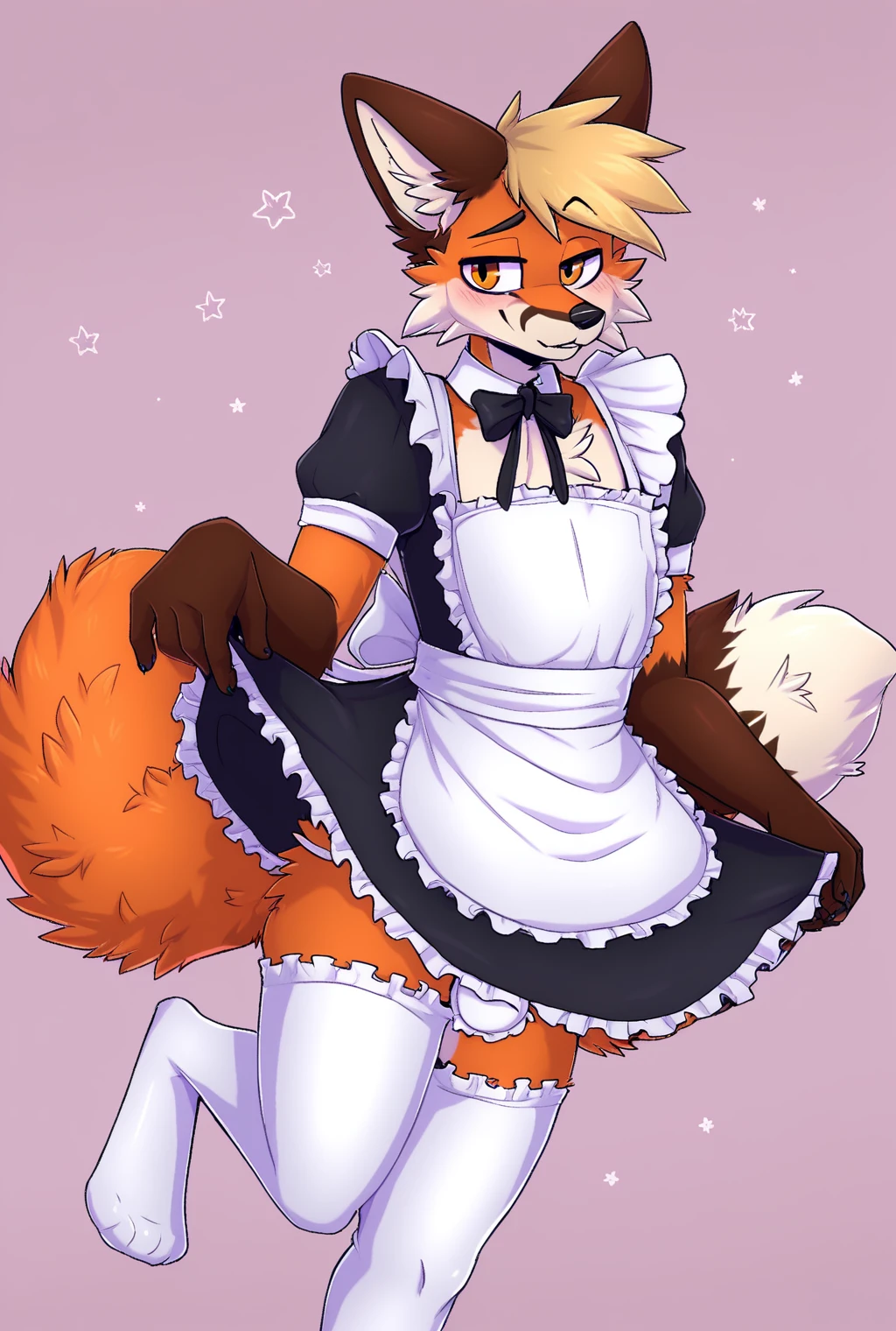 femboy, fox, source_furry, score_9, stockings, maid <lora:femboyfurry-000003:0.9>