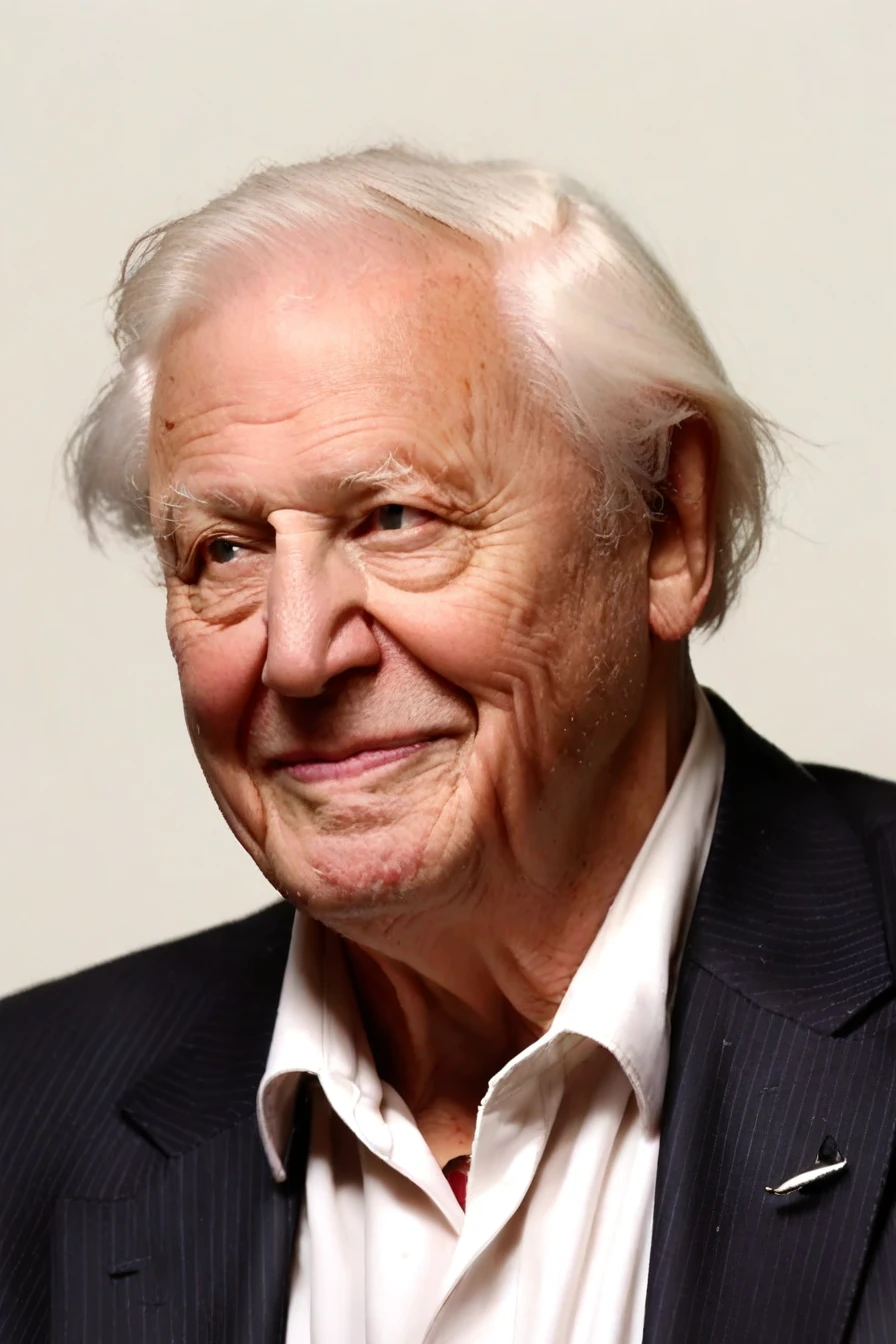 score_9, score_8_up,upper body, score_7_up, 1boy,david attenborough,old man,white hair,black suit,solo,simple_background