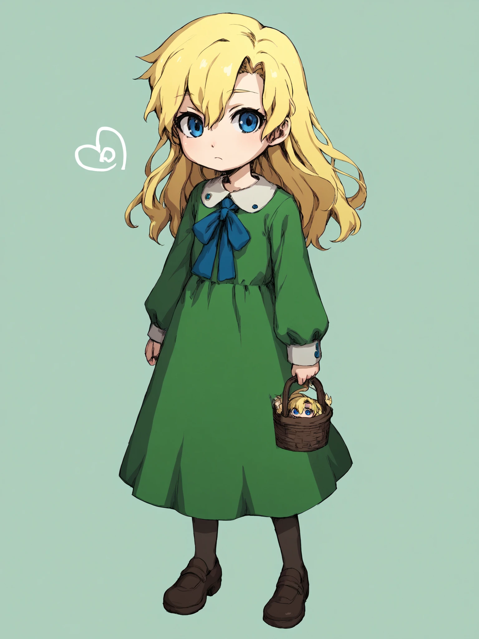 score_9, score_8_up, score_7_up, uncensored, ib,  
1girl, mary (ib), solo, long hair, (((child, aged_down))), flat_chest, blue eyes, blonde hair, long sleeves, dress, pantyhose, shoes, green dress,