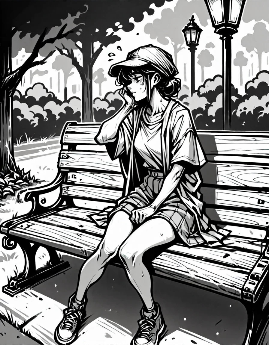 score_9, score_8_up, score_7_up, <lora:Clean Sketch (J) style:1> monochrome, 1girl, sitting on bench, in park,