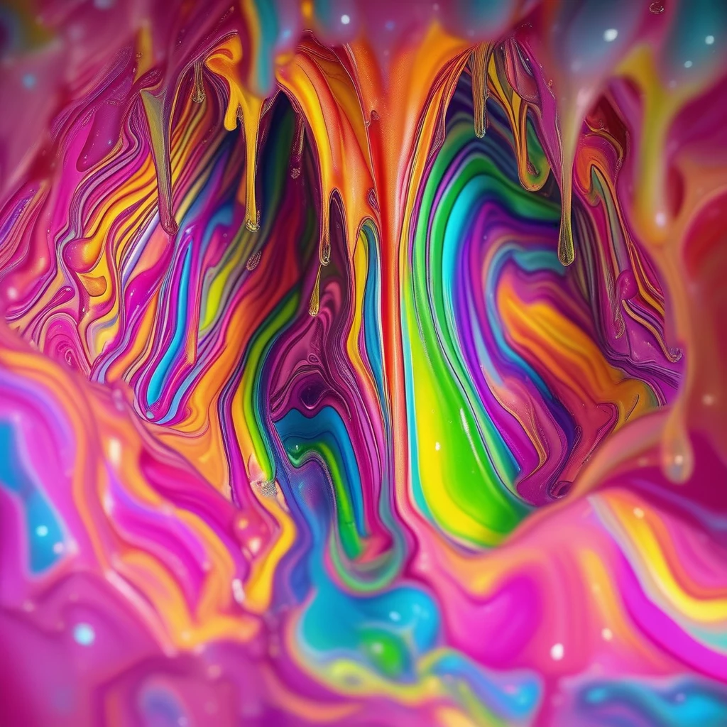 dripping, blurry, slimey, colorful slime, artist name, pokemon (creature), slime (substance), colorful, teeth, food focus, abstract, no humans, slime, melting, multicolored background