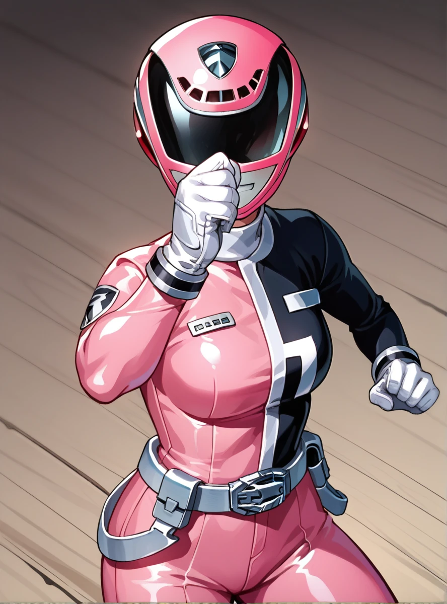 score_9, score_8_up, score_7_up, score_6_up,source_anime , intricate details, detailed face  anime coloring,  anime_lineart anime screencap,  <lora:DekaPink:0.9>dekapinkxl, solo, helmet, gloves, 1girl, bodysuit, belt, white gloves, pink bodysuit, looking at viewer,  thick thighs, upper body, fighting stance,