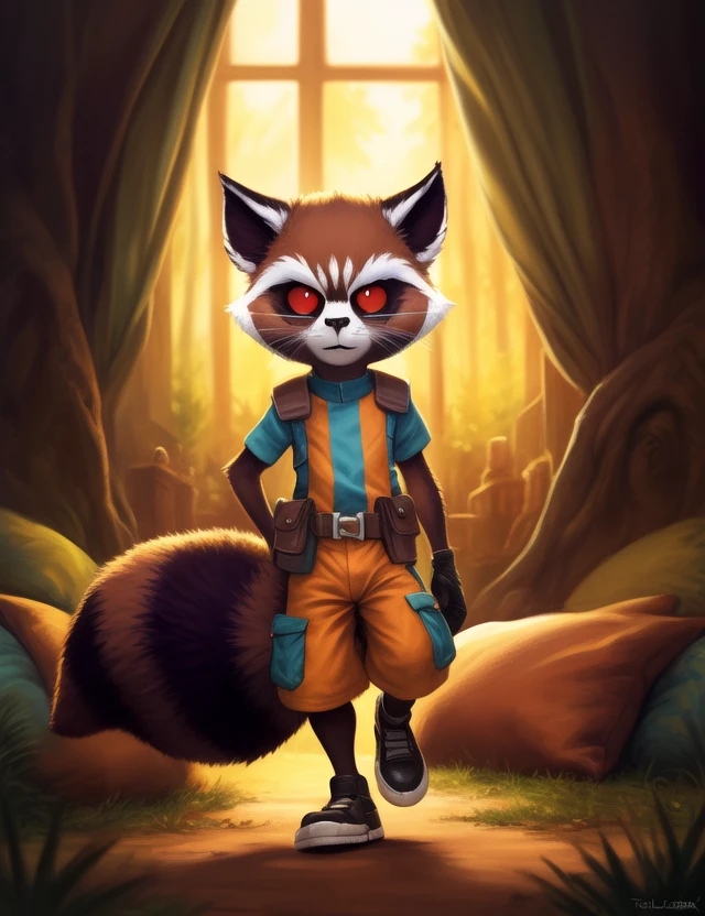 <lora:RocketGrVerYif:1>  RocketGrVer, Raccoon, red eyes, tail, orange jumpsuit, shoes, 
Looks at the viewer,   without pants,(walking )
[ large window, (nature), forest, grass, day shining, clouds, flowers, blanket, blue pillows, candles, bed, pillows, ]
(beautiful, aesthetic, perfect, delicate, intricate, saturated colors), masterpiece, digital drawing, best quality,
[by kenket|by totesfleisch8], by thebigslick:by silverfox5213:0.8], [by syuro, by paloma-paloma::0.2, (Tricksta, TotesFleisch8)