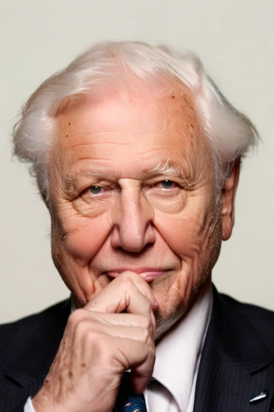 score_9, score_8_up,upper body, score_7_up, 1boy,david attenborough,old man,white hair,black suit,solo,old man,looking_at_viewer,simple_background