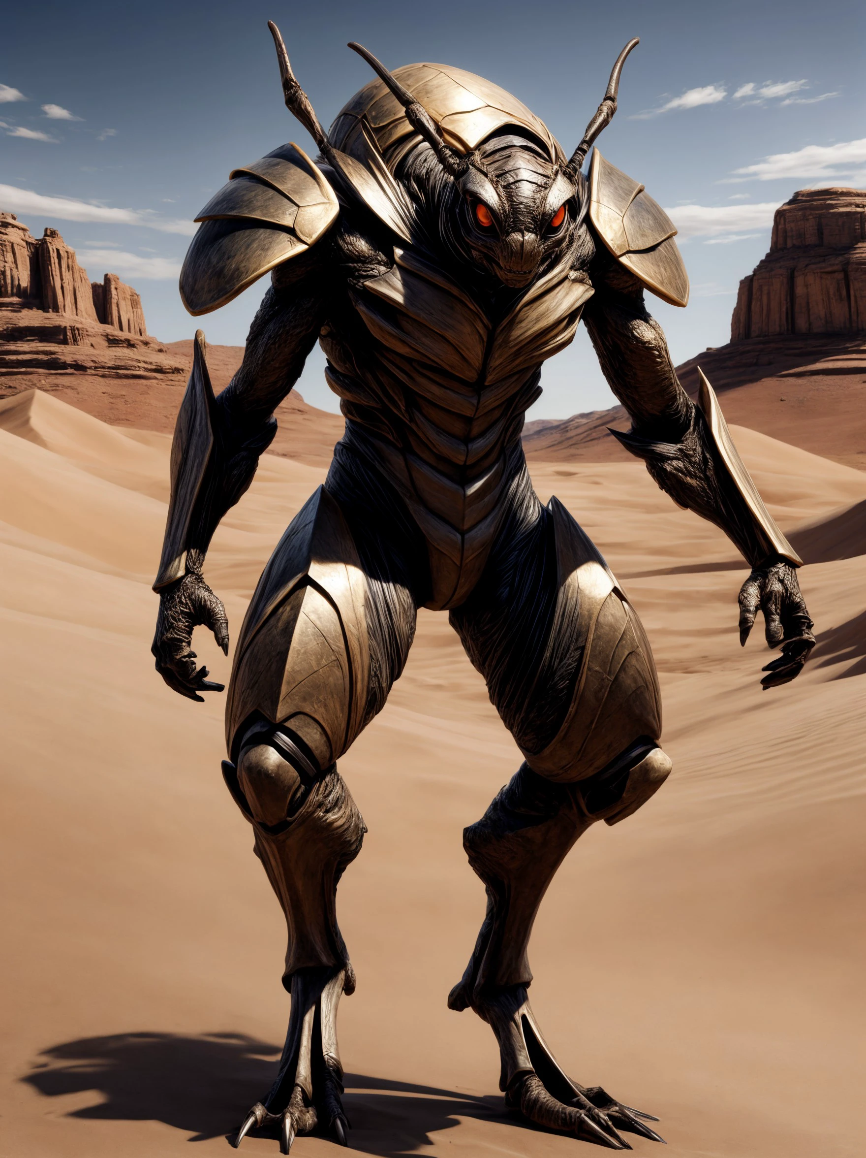 ((best quality)),((masterpiece)),(detailed),(realistic),(8k), (4k), (full body, solo:1.3), BREAK, 
arthropod, dung beetle, insect, anthro, desert, standing, (4 arms:1.2), black carapace, (broad shoulders:1.2), dynamic pose, fighting stance, , <lora:Furtastic_Detailer:2.0>, <lora:realistic:0.1>