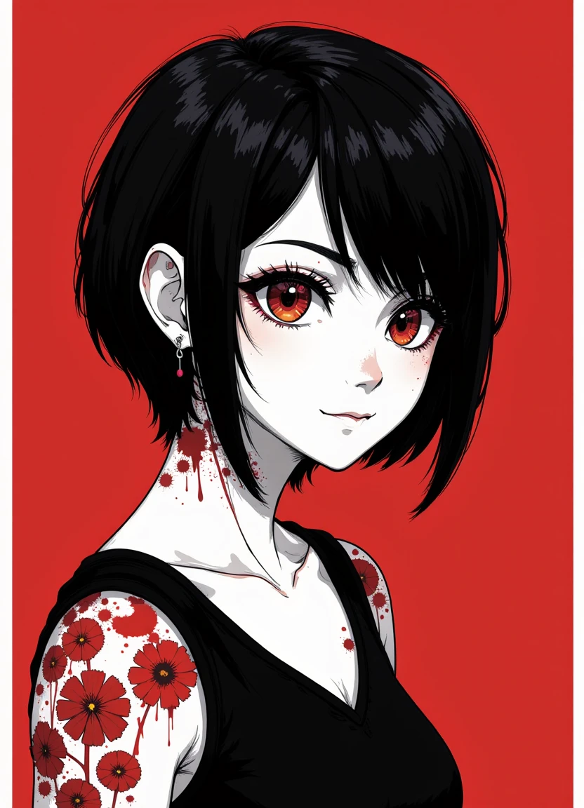 inred_style, an adult woman with short black hair