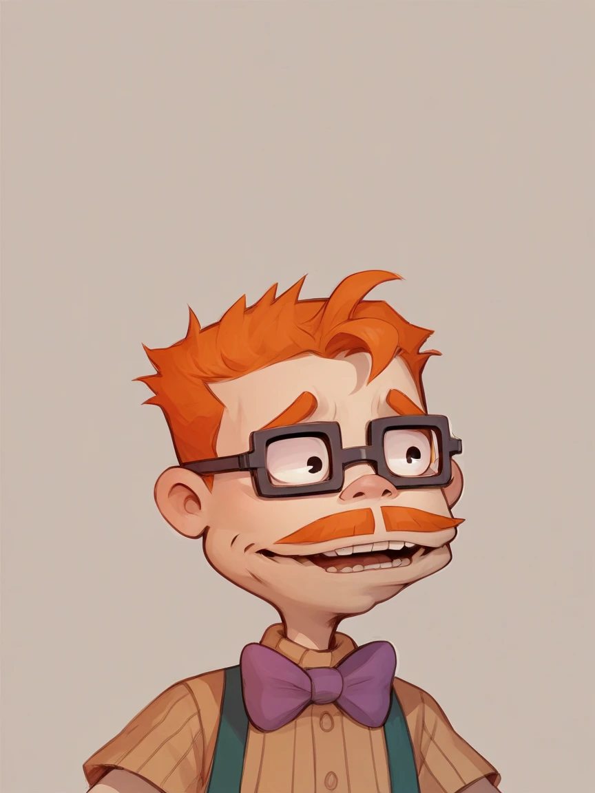 score_9, score_8_up, score_7_up, score_6_up, score_5_up,  <lora:chasfinsterXLP:1> chas finster, 1boy, bowtie, glasses, mustache, orange hair,