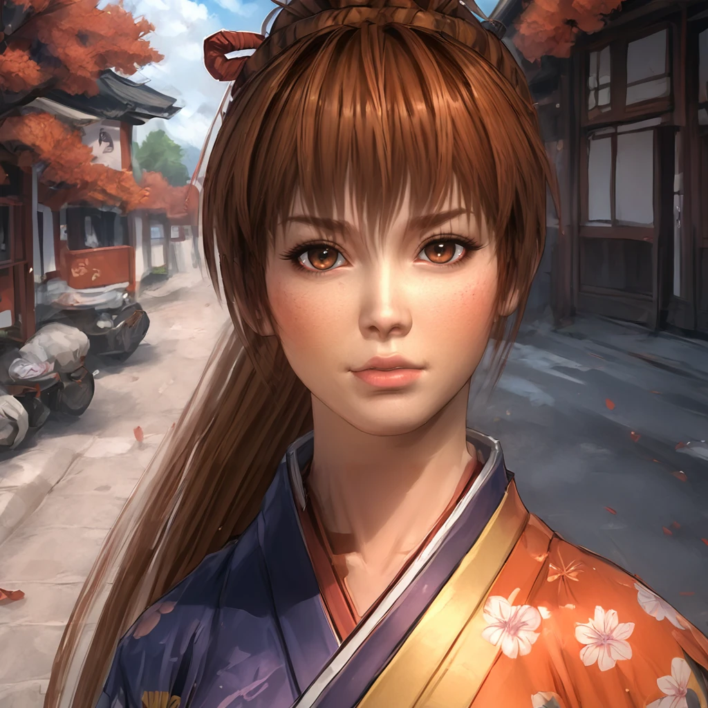 score_9, score_8_up, score_7_up, anime facial shape, kasumidoa5lr, 1girl, solo, long hair, ponytail, kimono, street, looking at viewer <lora:kasumidoa5lrPONYXL:0.7>