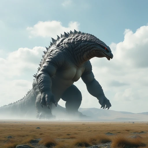 A giant monster Kaijuu roaming on plain landscape