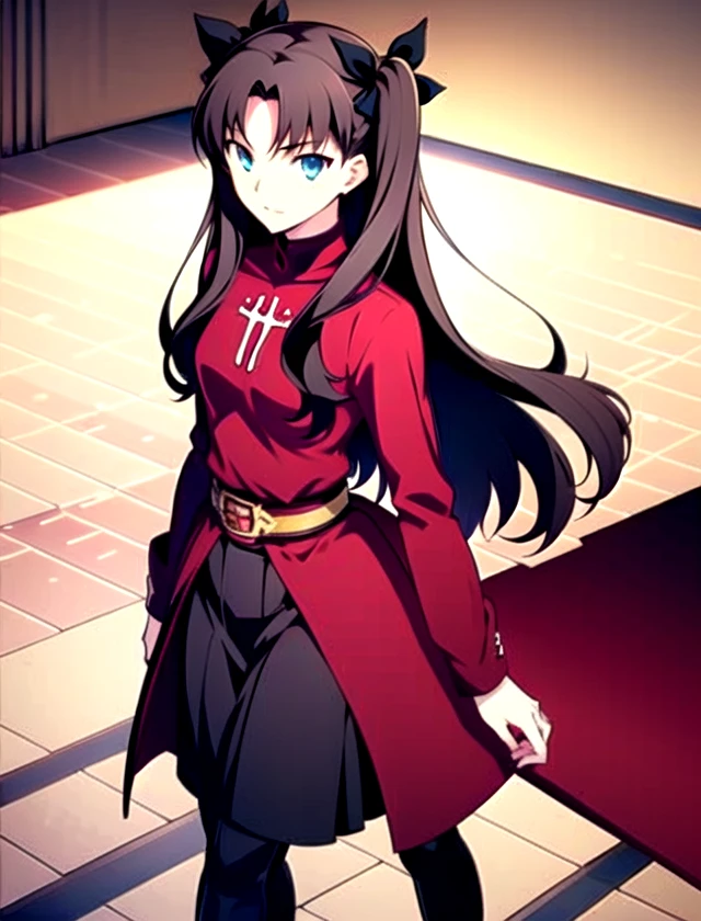 Rin Tohsaka, solo, standing, outside, 1girl  <lora:Rin-Tohsaka:1>