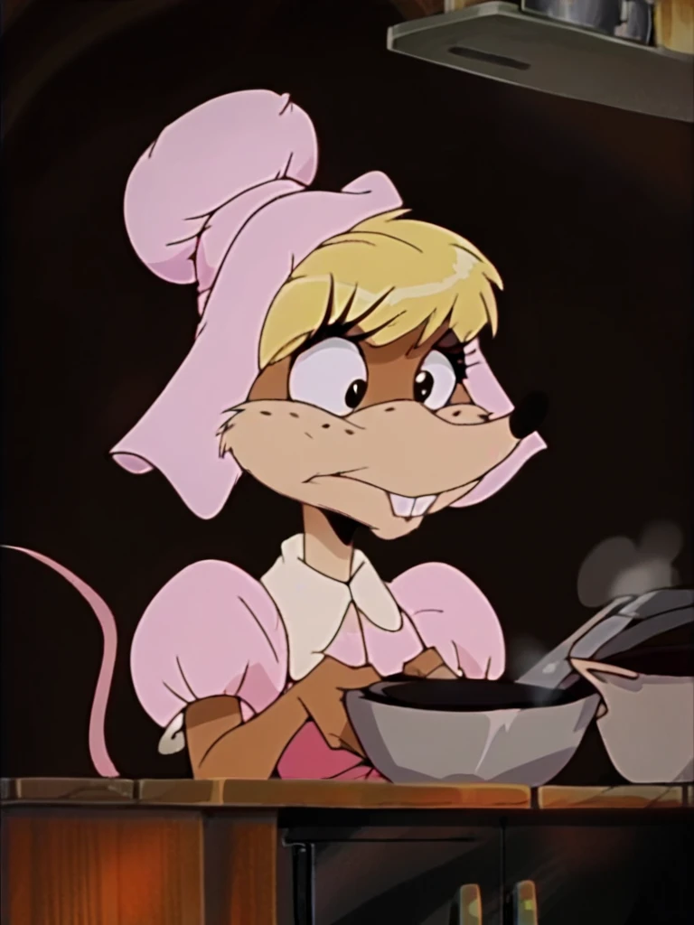 core_9, score_8_up, score_7_up, score_6_up, score_5_up, score_4_up, source_furry, female, mouse, Ms_Fieldmouse, buck teeth, swept bangs, hair bun, pink dress, cooking, cooking pot, stove, kitchen, detailed eyes, detailed face, <lora:ms-fieldmouse:1>