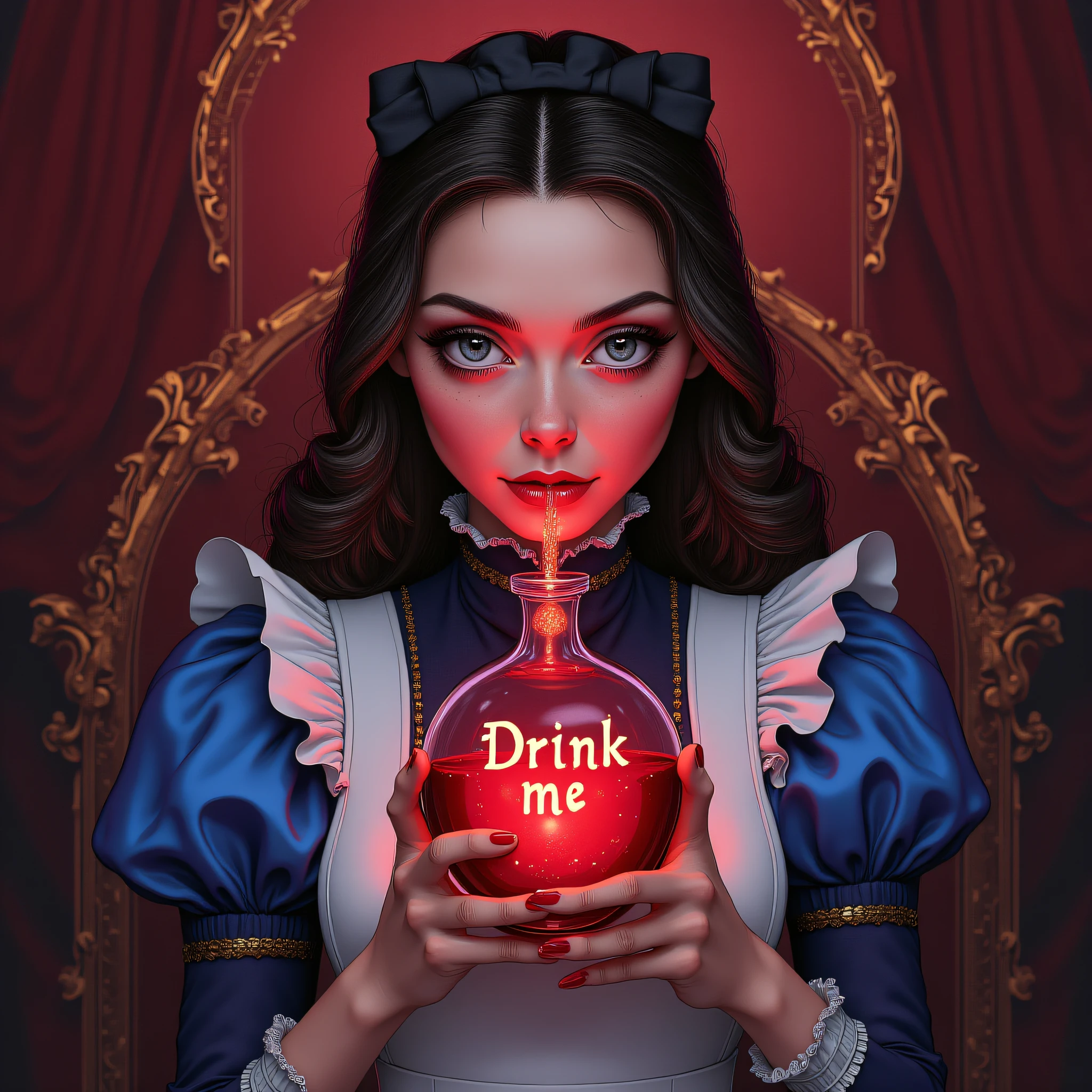 ArsMJStyle, Wonderland, Alice drinking a red potion that have "Drink me" written on it