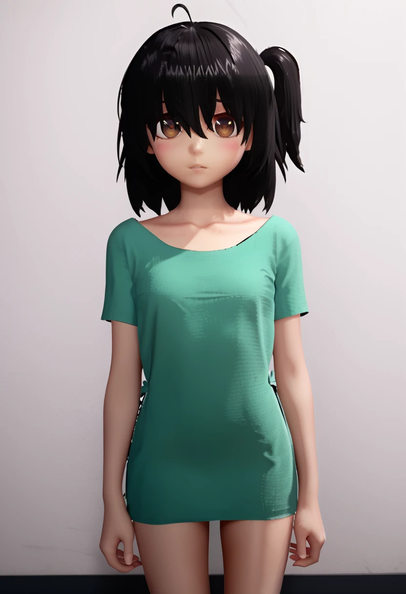 score_9, score_8_up, score_7_up, score_6_up, score_5_up, 1girl, <lora:DYSTHANASIA:0.9> DYSTHANASIA, brown eyes, black hair, short hair, side ponytail, bangs, hair between eyes, ahoge, blush, green dress, hospital gown, short sleeves, collarbone, mole, bare legs, barefoot, ****, ********, big eyes, sexy, female focus, fantasy, expressive, skindentation, skinny, 1female, masterpiece, 32K HD, beautiful attention to detail, detailed eyes, shiny skin, showing lots of skin, wide lens, perfect hands, perfect eyes, ((2d)), anime, source anime, anime coloring, flat shadows, flat colors, looking at viewer, zPDXL2, zPDXLxxx, standing, uncensored , ((feet out of frame)), indoors, scared, cowboy shot, close up, upper body