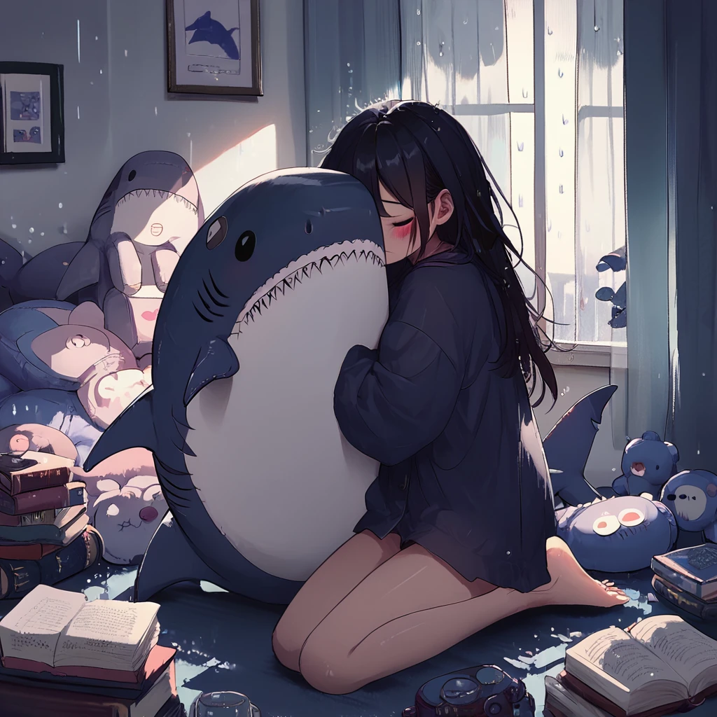 score_9,score_8_up,score_7_up,
LowKeyLights_v2, 1girl,solo,long hair,blush,bangs,black hair,long sleeves,sitting,closed eyes,barefoot,indoors,book,window,kneeling,stuffed toy,stuffed animal,curtains,rain,object hug,shark,stuffed shark
<lora:low-key_lights_v2_pony:0.8>
