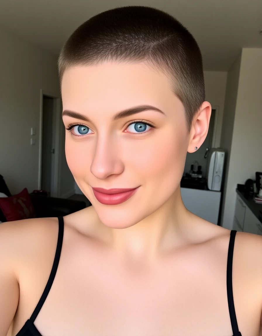 1girl, solo, 28y.o., upper body, looking at camera, Ultra Short Pixie Fade, very accurate photo