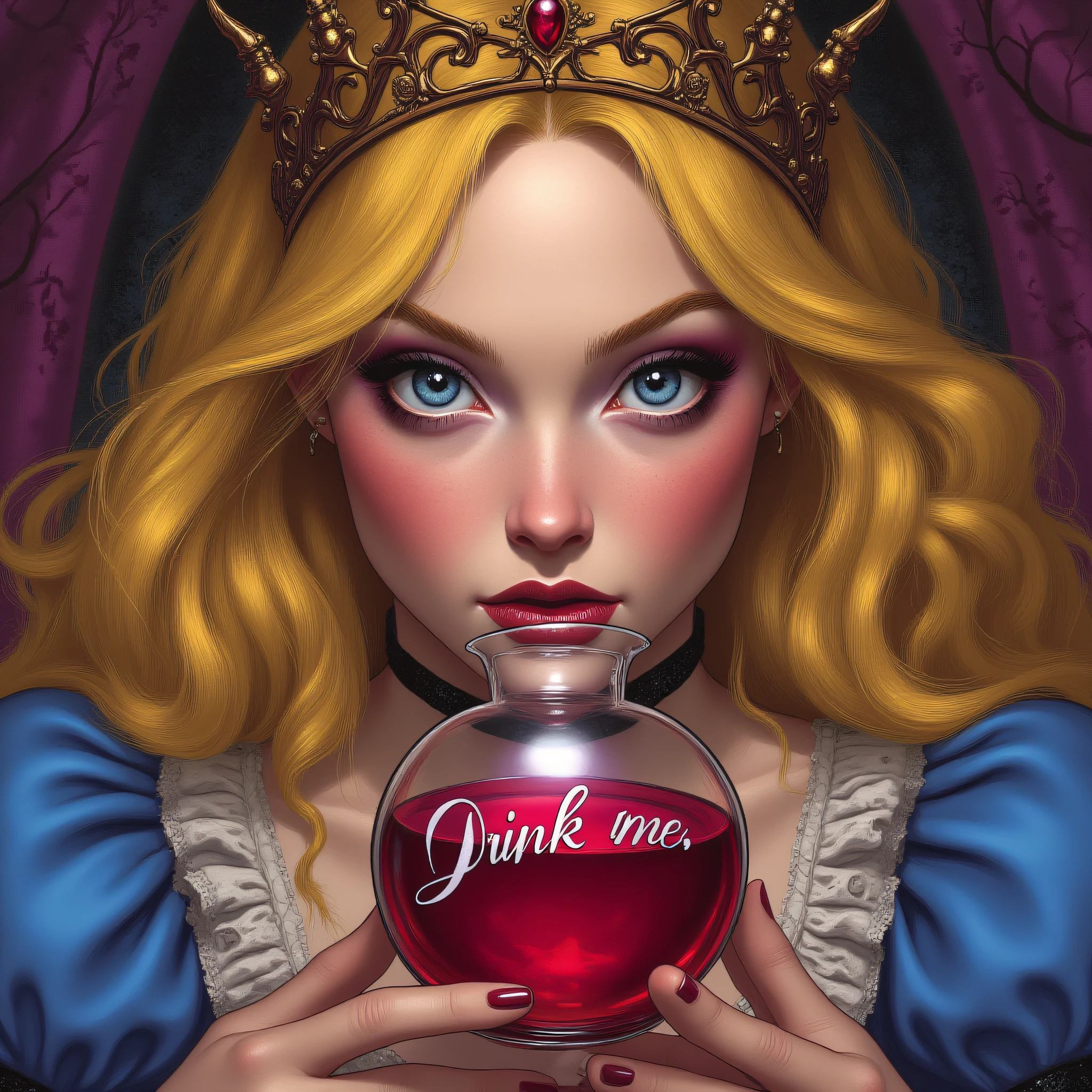 ArsMJStyle, Wonderland, Alice drinking a red potion that have "Drink me" written on it