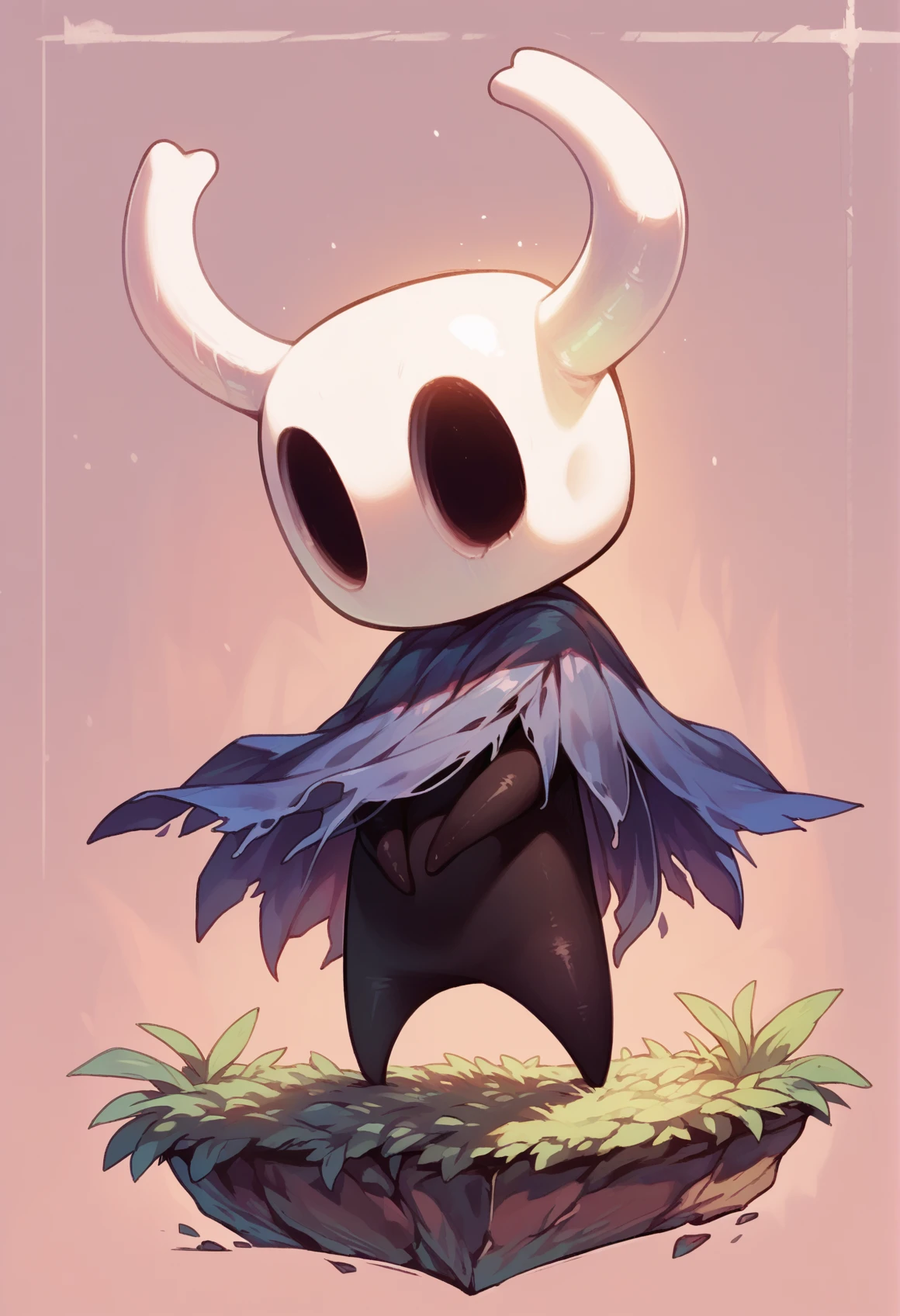 1other, <lora:knight_hollow_knight-000010:1>, knight_\(hollow_knight)\, horns, blue cloak, black skin, mask, hollow eyes, standing, full body,, score_9, score_8_up, score_7_up, score_6_up