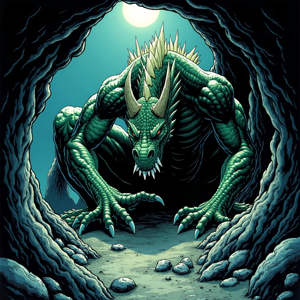 Todd Mcfarlane, art style, a dragon inside a cave