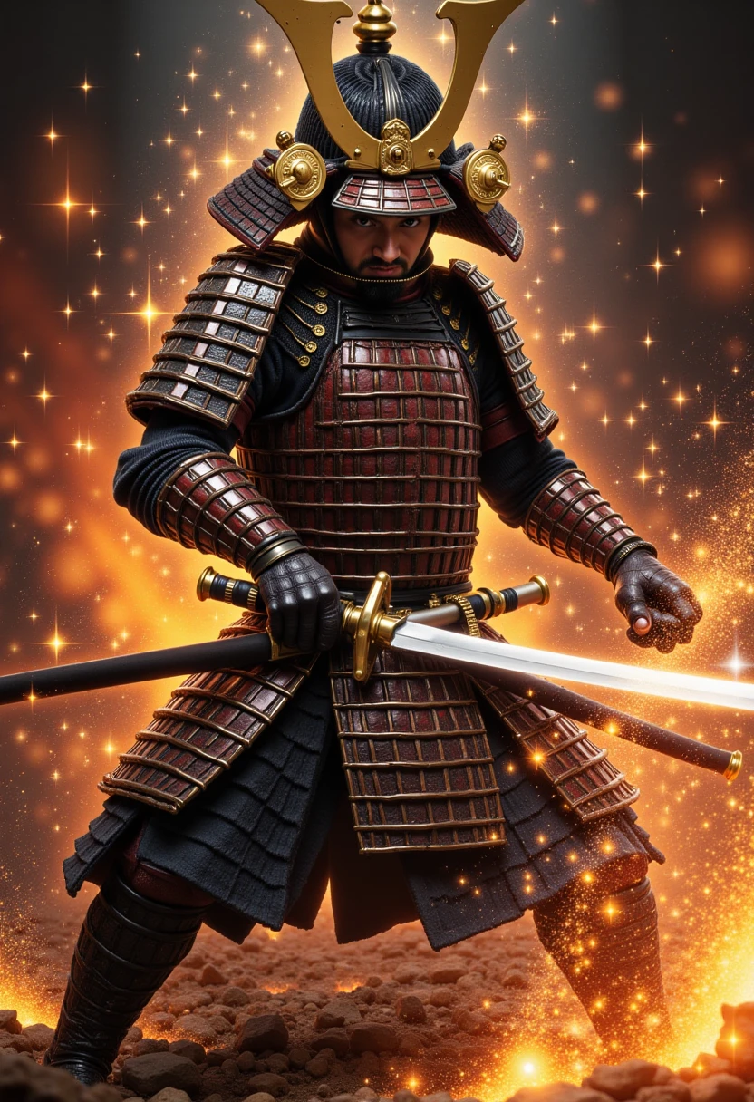 a samurai in battle (with a sparkling effect:1.2)