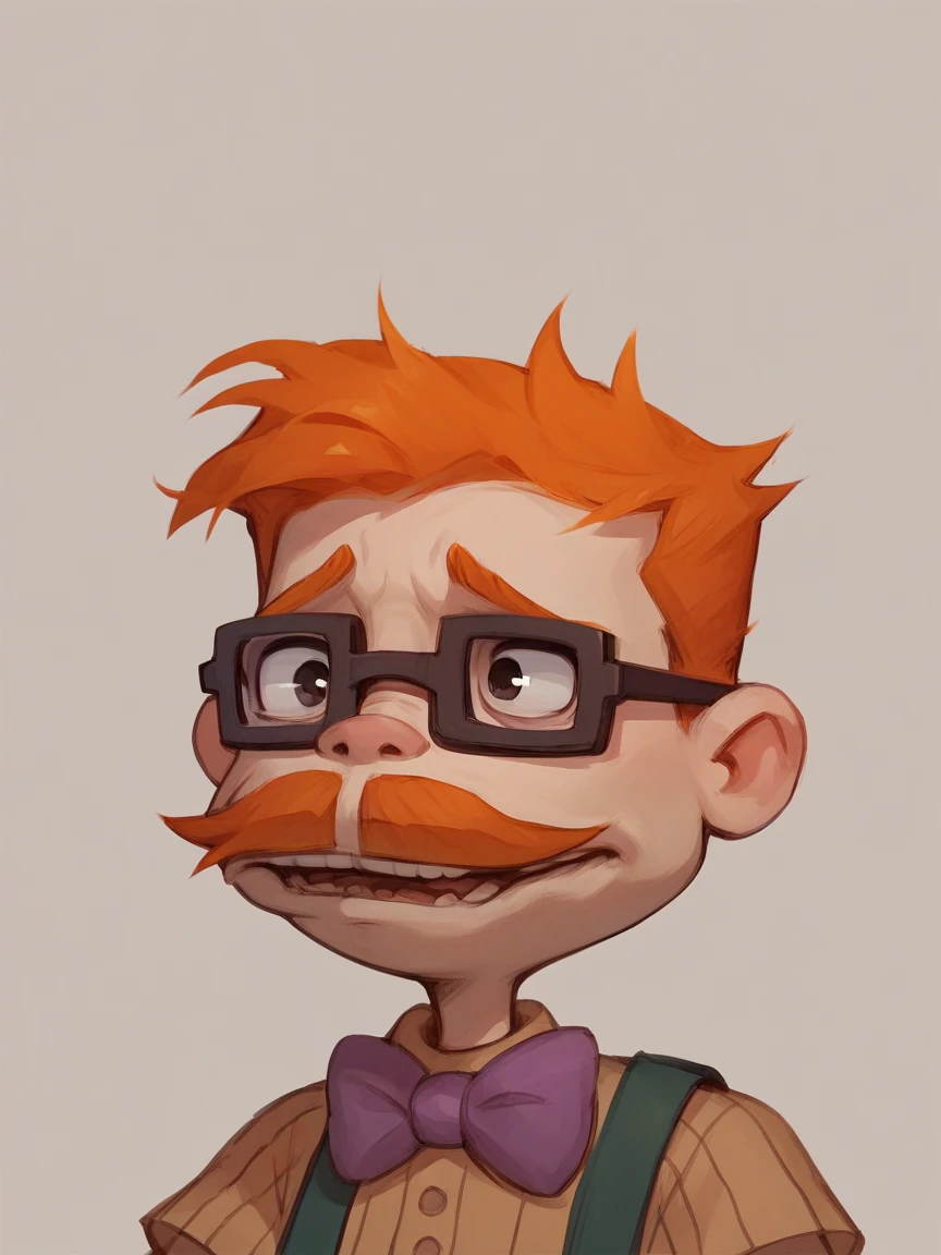 score_9, score_8_up, score_7_up, score_6_up, score_5_up,  <lora:chasfinsterXLP:1> chas finster, 1boy, bowtie, glasses, mustache, orange hair,