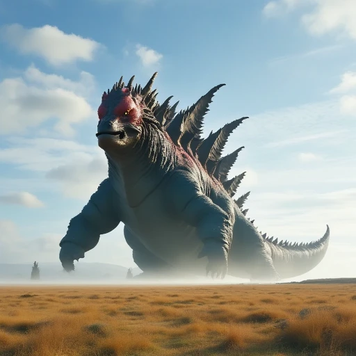 A giant monster Kaijuu roaming on plain landscape