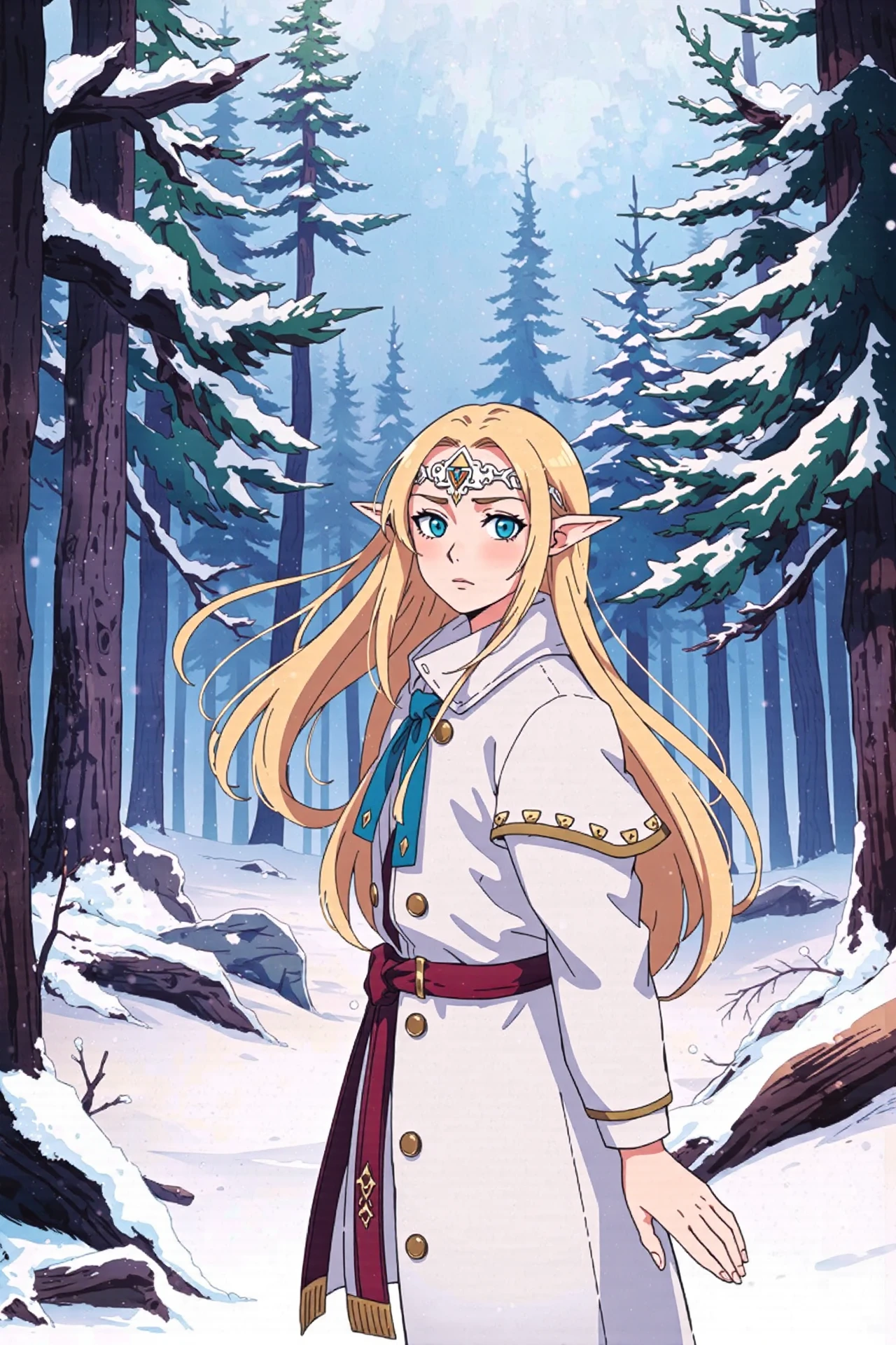 <lora:mistoonanime_flux:0.8>
inzaniak,1girl,solo,highres,absurdres,solo,hair ornament,the legend of zelda,nature,outdoors,green eyes,white coat,ling5707,winter,long hair,princess zelda,wind,pointy ears,nintendo,blush,1girl,the legend of zelda: tears of the kingdom,upper body,snow,coat,snowing,looking to the side,forest,blonde hair