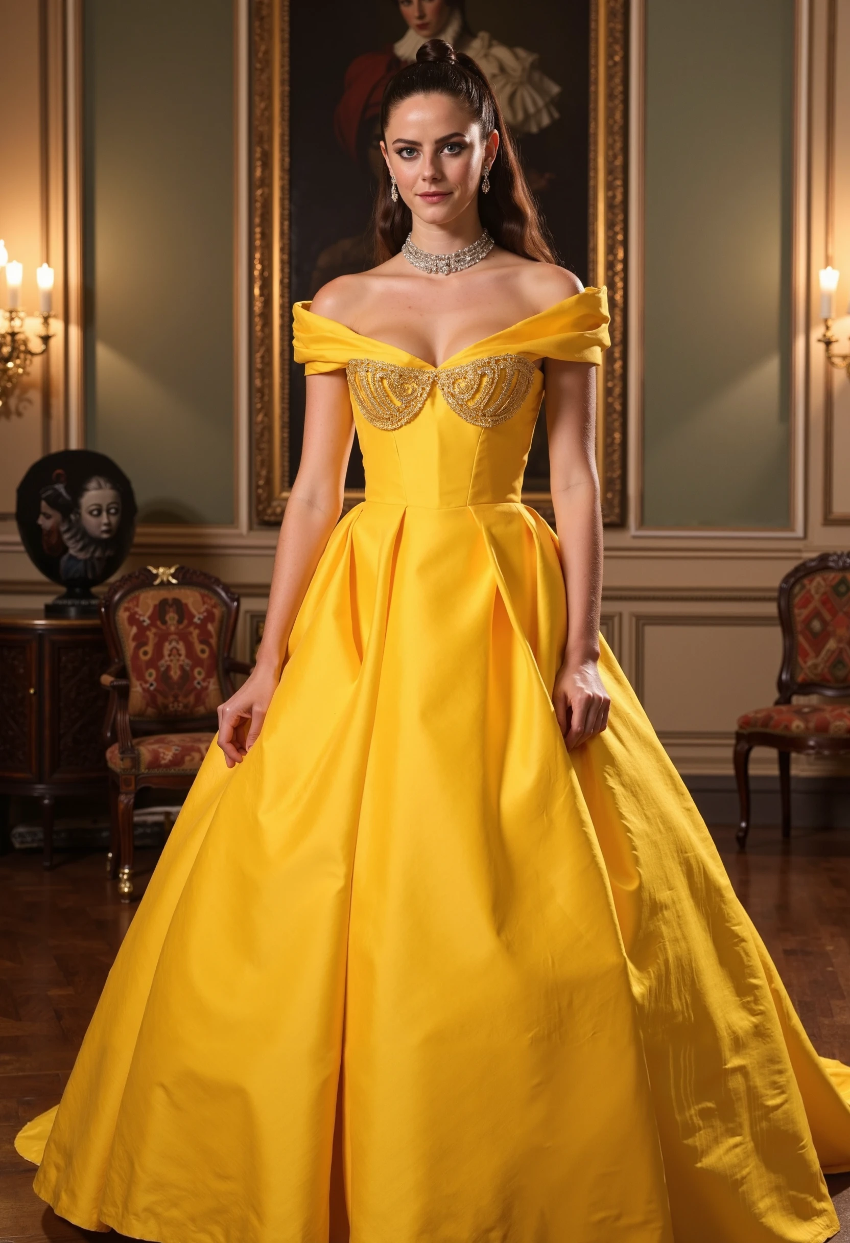 kayascodelario wearing the yellow dress from beauty and the beast
