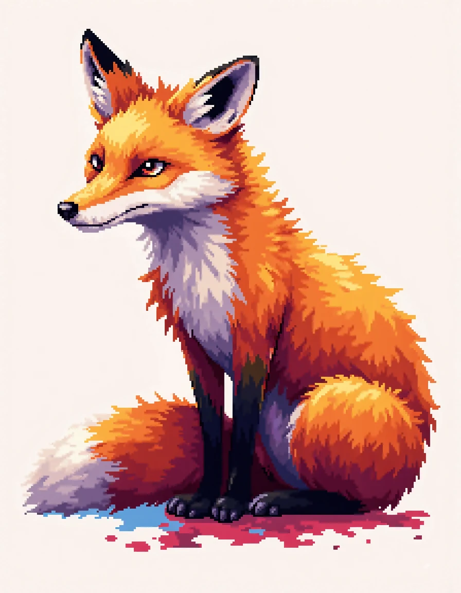 a fox, Paint Splatter style, low poly, pixel art style