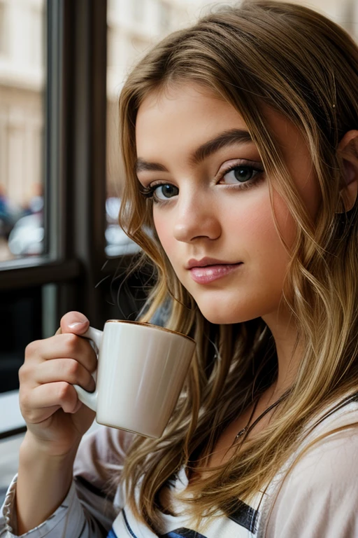 <lora:LexiGraham:0.8>, full color portrait of a young woman, blonde, having coffee at a vintage cafe, natural light, RAW photo, subject, 8k uhd, dslr, soft lighting, high quality, film grain, Fujifilm XT3